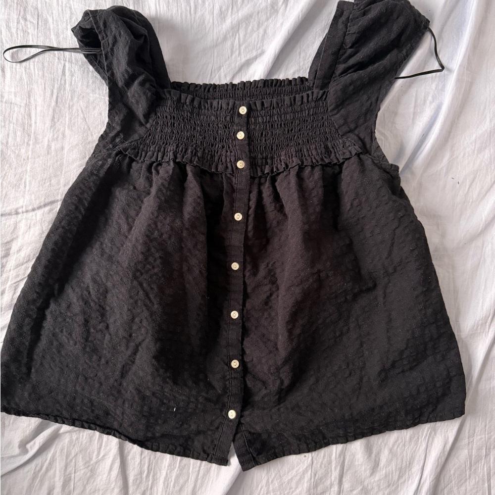 Old Navy Black Smocked Blouse with Buttons